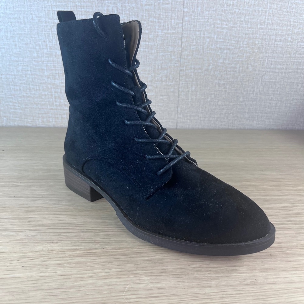 Journee Collection Vienna Black Faux Suede Lace Up Ankle Boots Womens 8.5 Vie